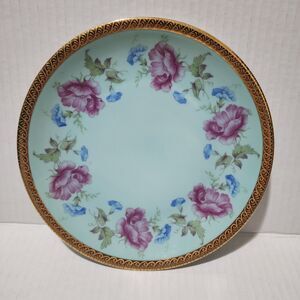 RWK Rudolf Wachter, Kirchenlamitz Bavaria Plate 7.5" Green Floral Gold-Tone Trim